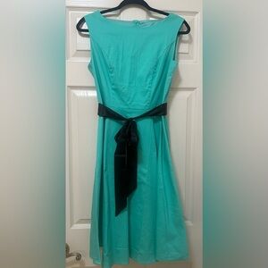 Chic Aqua Midi Dress with Black Belt
